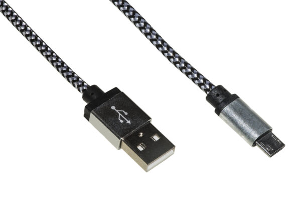 CAVO MICRO USB MT 1 GUAINA INTRECCIATA COLORE ARGENTO/NERO