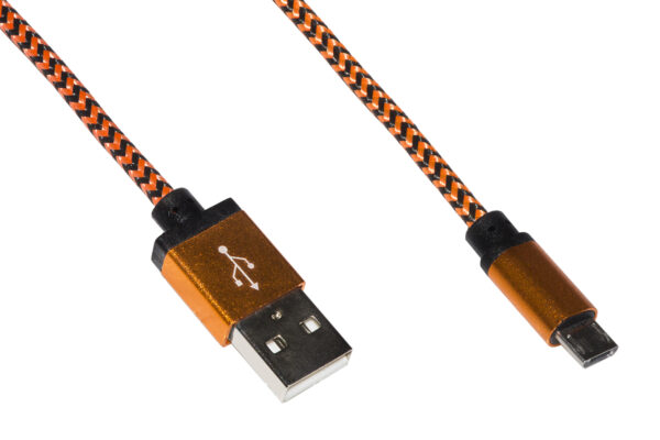 CAVO MICRO USB MT 1 GUAINA INTRECCIATA COLORE ARANCIONE/NERO