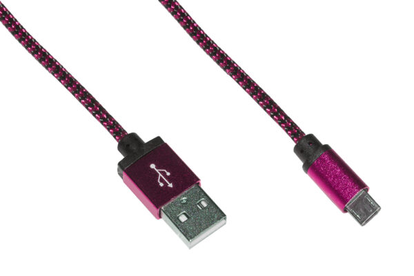 CAVO MICRO USB MT 1 GUAINA INTRECCIATA COLORE ROSA/NERO