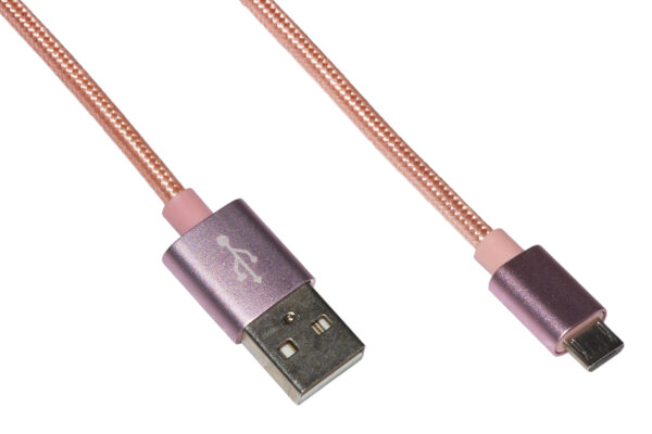 CAVO MICRO USB MT 1 GUAINA INTRECCIATA NYLON COLORE ROSA FINO A 2 AMPERE