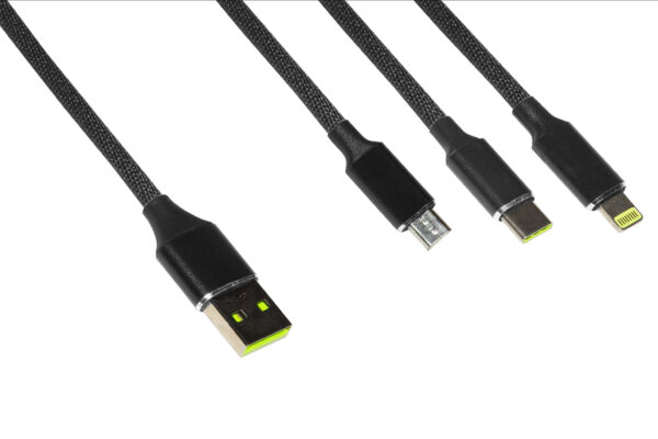 CAVO USB 3 IN 1 CONNETTORI MICRO USB + TIPO C + 8 POLI IP5 MT 1