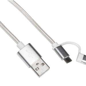 CAVO USB 2 IN 1 CONNETTORI MICRO USB + 8 POLI IP5 MT 1 GUAINA TELA INTRECCIATA COLORE BIANCO