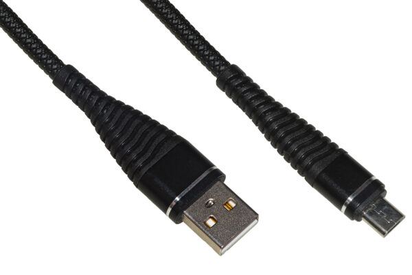 CAVO MICRO USB MT 1 GUAINA INTRECCIATA CON PROTEZIONE FLESSIBILE SUL CONNETTORE COLORE NERO